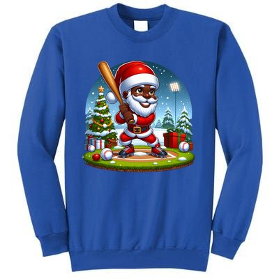 Black African American Santa Claus Baseball Christmas Pjs Gift Tall Sweatshirt