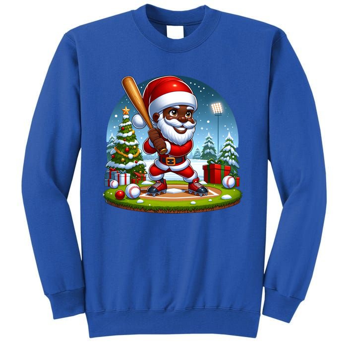 Black African American Santa Claus Baseball Christmas Pjs Gift Tall Sweatshirt