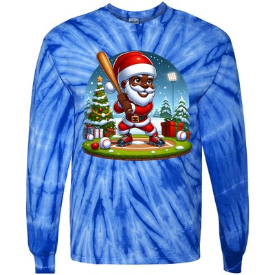 Black African American Santa Claus Baseball Christmas Pjs Gift Tie-Dye Long Sleeve Shirt