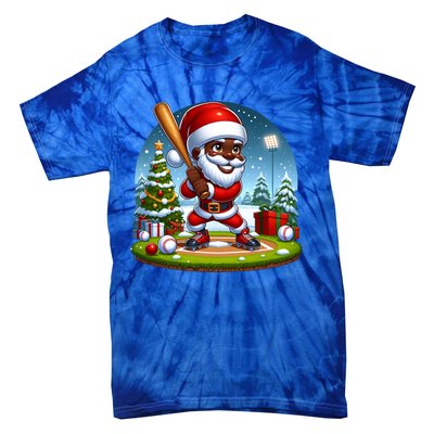 Black African American Santa Claus Baseball Christmas Pjs Gift Tie-Dye T-Shirt