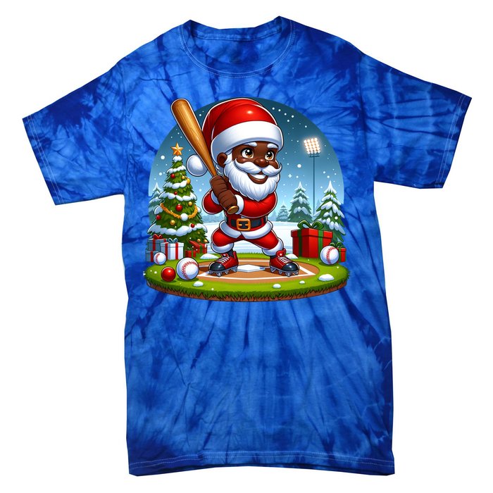 Black African American Santa Claus Baseball Christmas Pjs Gift Tie-Dye T-Shirt