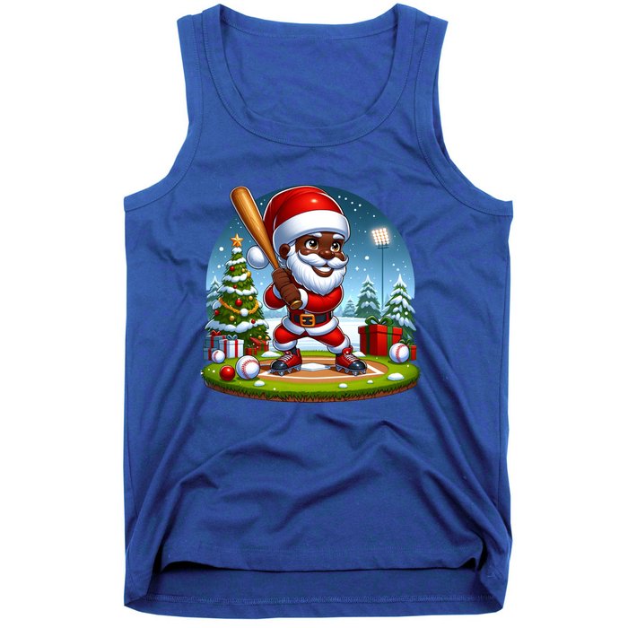 Black African American Santa Claus Baseball Christmas Pjs Gift Tank Top