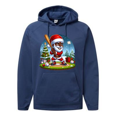 Black African American Santa Claus Baseball Christmas Pjs Gift Performance Fleece Hoodie