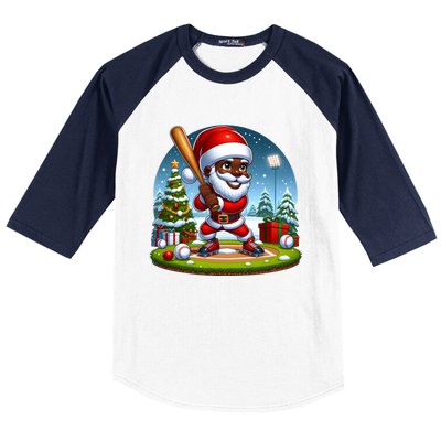 Black African American Santa Claus Baseball Christmas Pjs Gift Baseball Sleeve Shirt