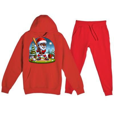 Black African American Santa Claus Baseball Christmas Pjs Gift Premium Hooded Sweatsuit Set