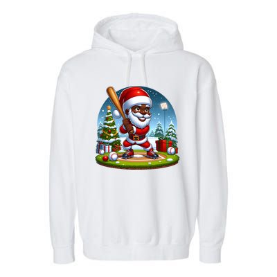 Black African American Santa Claus Baseball Christmas Pjs Gift Garment-Dyed Fleece Hoodie