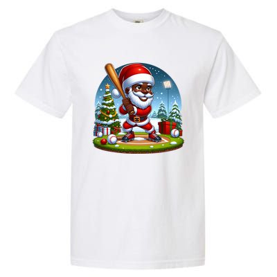 Black African American Santa Claus Baseball Christmas Pjs Gift Garment-Dyed Heavyweight T-Shirt