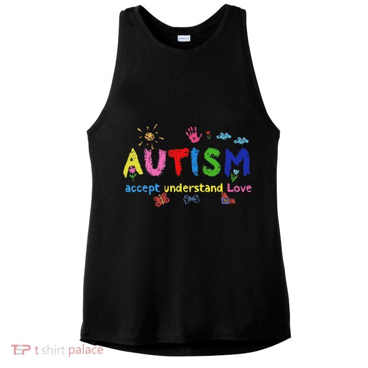 Brushstroke Autism Accept Understand Love Autism Awareness Ladies PosiCharge Tri-Blend Wicking Tank