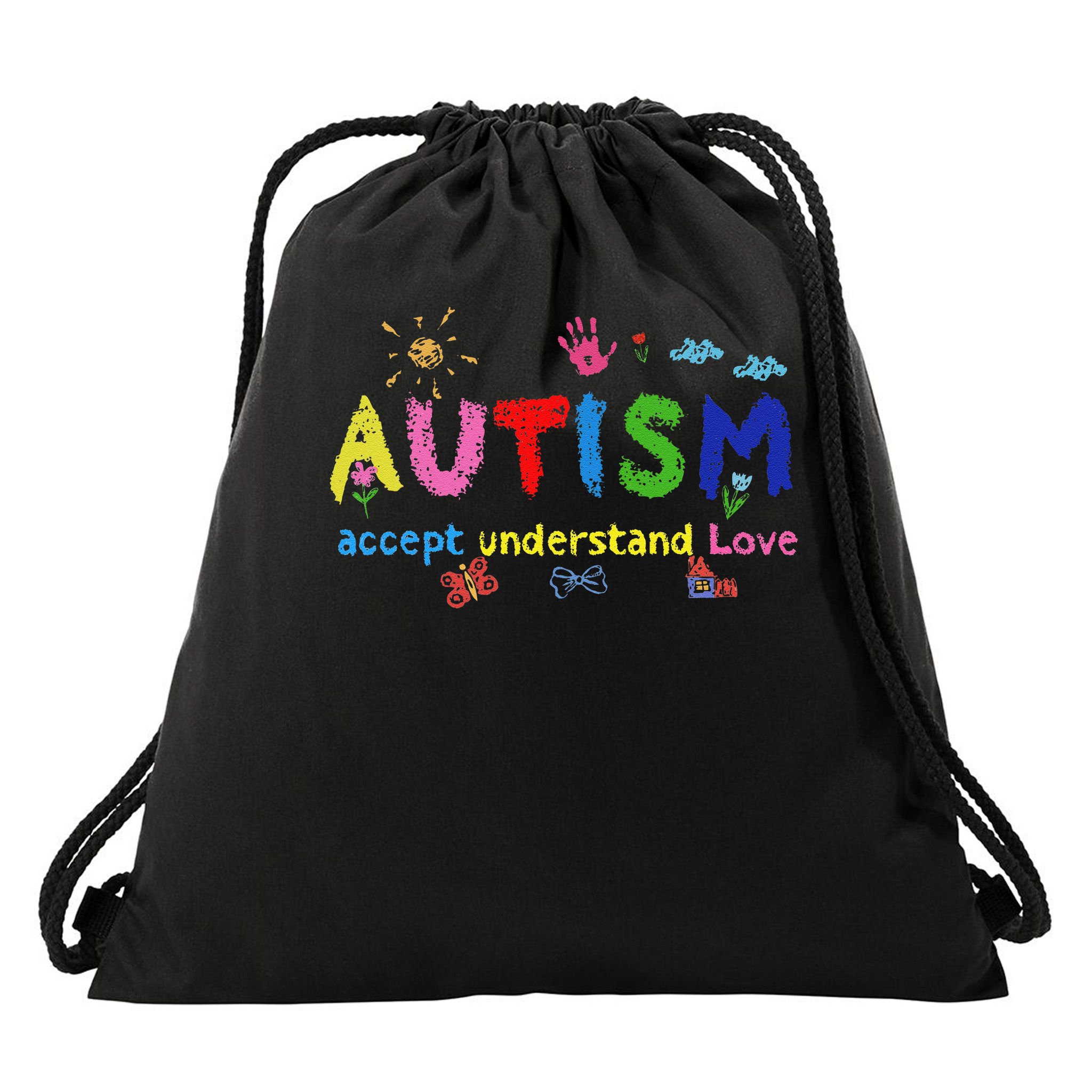 Brushstroke Autism Accept Understand Love Autism Awareness Drawstring Bag