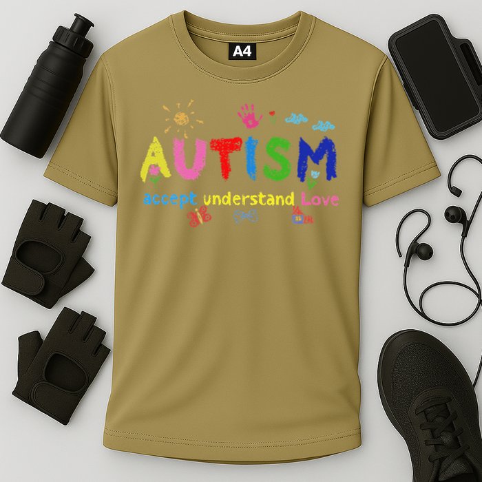 Brushstroke Autism Accept Understand Love Autism Awareness Cooling Performance Crew T-Shirt