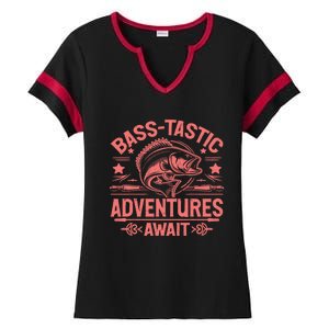 Basstastic Adventures Await Bass Fishing Gift Ladies Halftime Notch Neck Tee