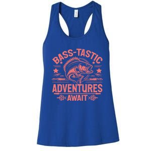 Basstastic Adventures Await Bass Fishing Gift Women's Racerback Tank