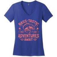 Basstastic Adventures Await Bass Fishing Gift Women's V-Neck T-Shirt