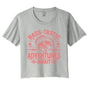 Basstastic Adventures Await Bass Fishing Gift Women's Crop Top Tee