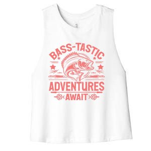 Basstastic Adventures Await Bass Fishing Gift Women's Racerback Cropped Tank