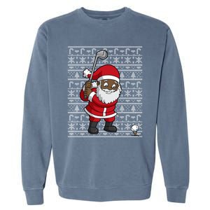 Black African American Santa Claus Golf Ugly Christmas Garment-Dyed Sweatshirt