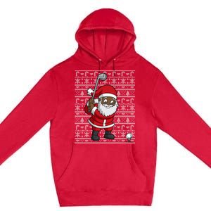 Black African American Santa Claus Golf Ugly Christmas Premium Pullover Hoodie