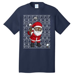 Black African American Santa Claus Golf Ugly Christmas Tall T-Shirt