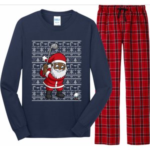 Black African American Santa Claus Golf Ugly Christmas Long Sleeve Pajama Set