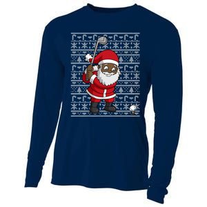 Black African American Santa Claus Golf Ugly Christmas Cooling Performance Long Sleeve Crew