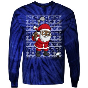 Black African American Santa Claus Golf Ugly Christmas Tie-Dye Long Sleeve Shirt