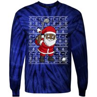 Black African American Santa Claus Golf Ugly Christmas Tie-Dye Long Sleeve Shirt