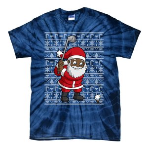 Black African American Santa Claus Golf Ugly Christmas Tie-Dye T-Shirt