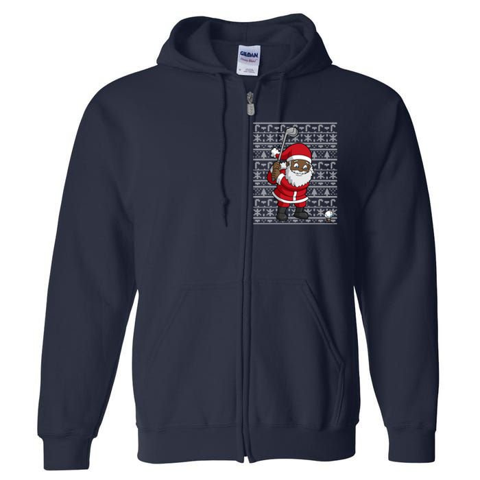 Black African American Santa Claus Golf Ugly Christmas Full Zip Hoodie