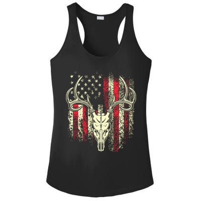 Bucks Antlers And Skull On An American Flag Deer Hunters Ladies PosiCharge Competitor Racerback Tank