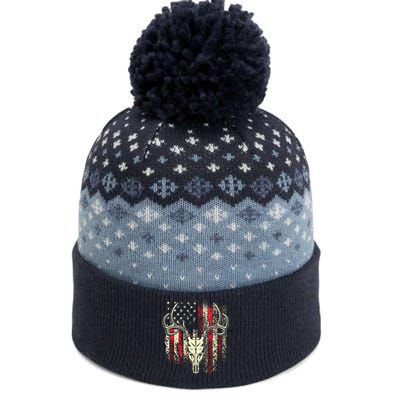 Bucks Antlers And Skull On An American Flag Deer Hunters The Baniff Cuffed Pom Beanie