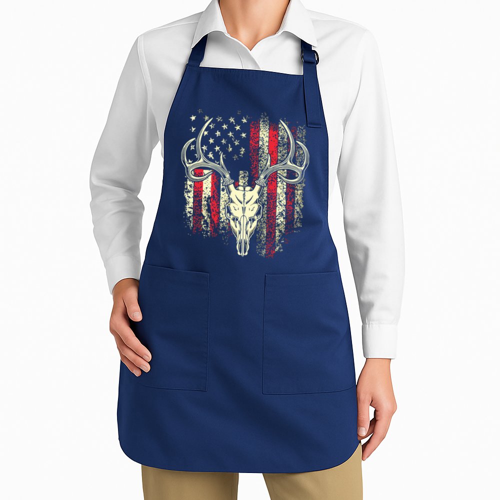 Bucks Antlers And Skull On An American Flag Deer Hunters Apron