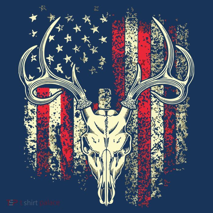 Bucks Antlers And Skull On An American Flag Deer Hunters Button