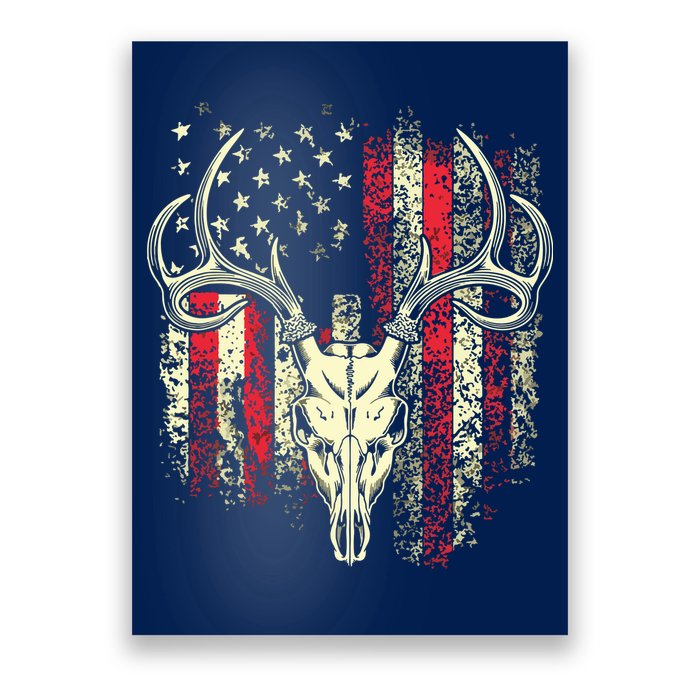 Bucks Antlers And Skull On An American Flag Deer Hunters Poster