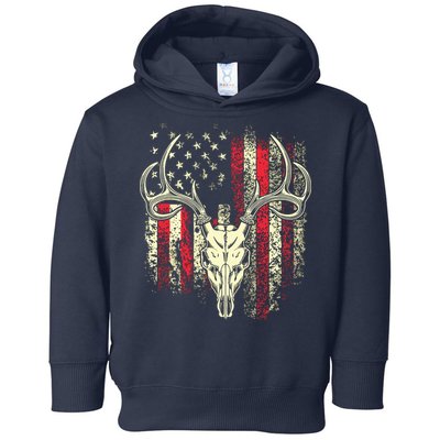 Bucks Antlers And Skull On An American Flag Deer Hunters Toddler Hoodie