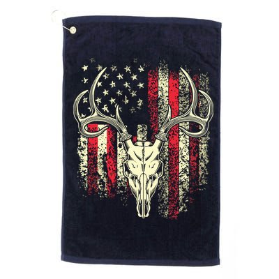 Bucks Antlers And Skull On An American Flag Deer Hunters Golf Towel