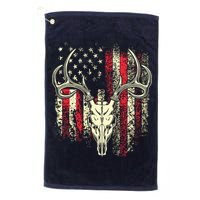 Bucks Antlers And Skull On An American Flag Deer Hunters Golf Towel