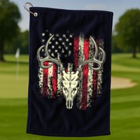 Bucks Antlers And Skull On An American Flag Deer Hunters Golf Towel