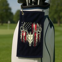 Bucks Antlers And Skull On An American Flag Deer Hunters Golf Towel