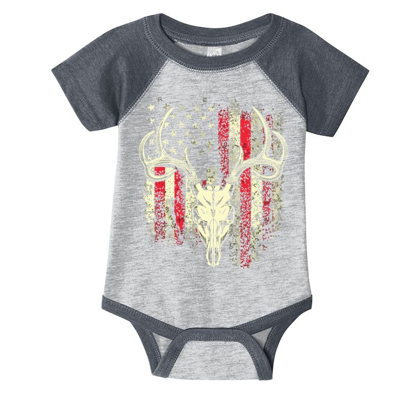 Bucks Antlers And Skull On An American Flag Deer Hunters Infant Baby Jersey Bodysuit