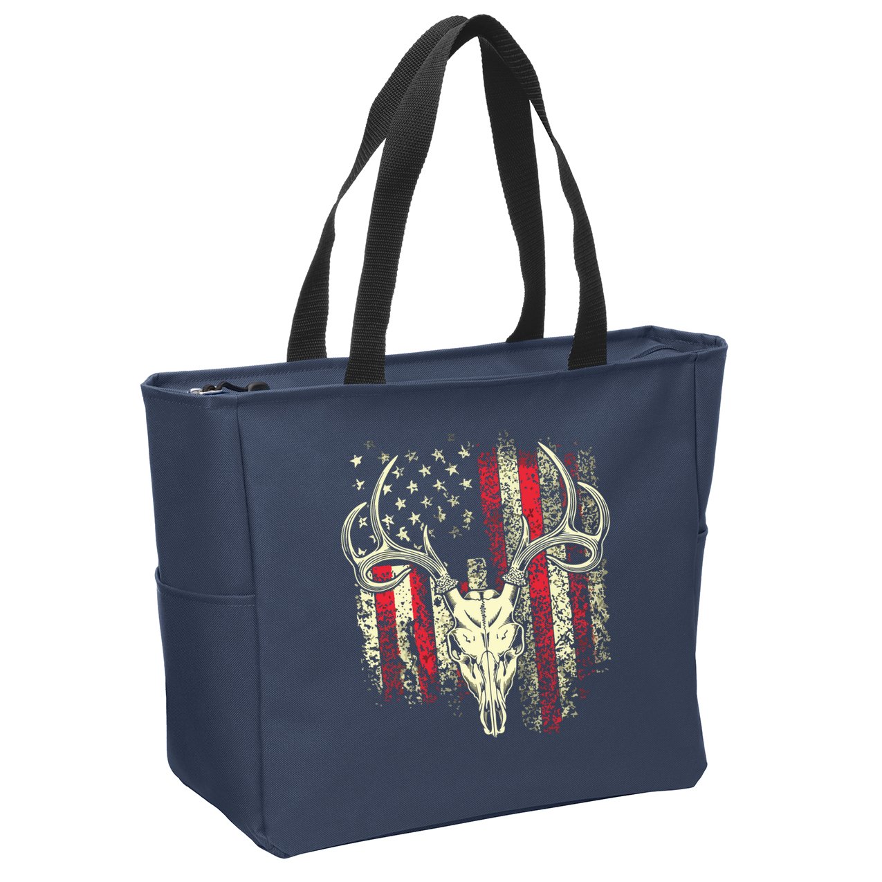 Bucks Antlers And Skull On An American Flag Deer Hunters Zip Tote Bag