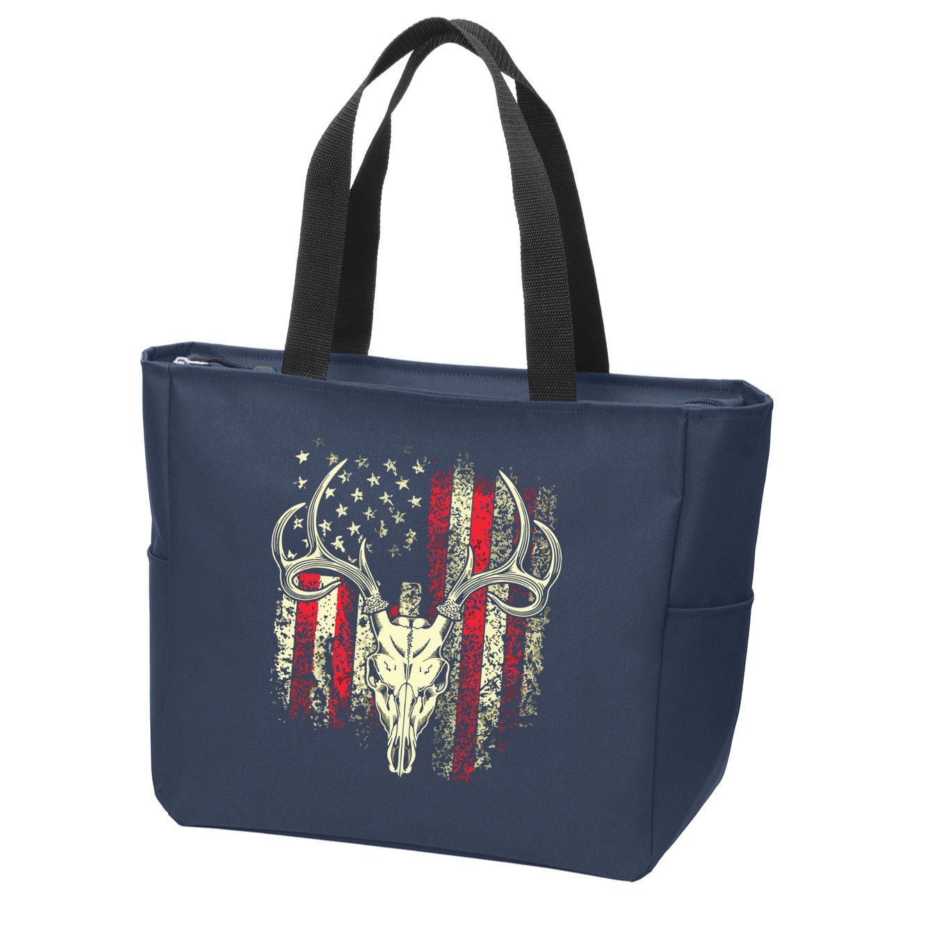 Bucks Antlers And Skull On An American Flag Deer Hunters Zip Tote Bag
