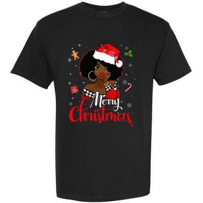 Black African American Melanin Christmas Santa Hat Xmas Garment-Dyed Heavyweight T-Shirt