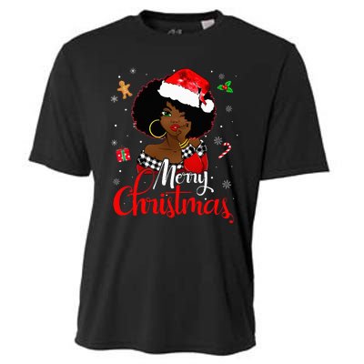 Black African American Melanin Christmas Santa Hat Xmas Cooling Performance Crew T-Shirt