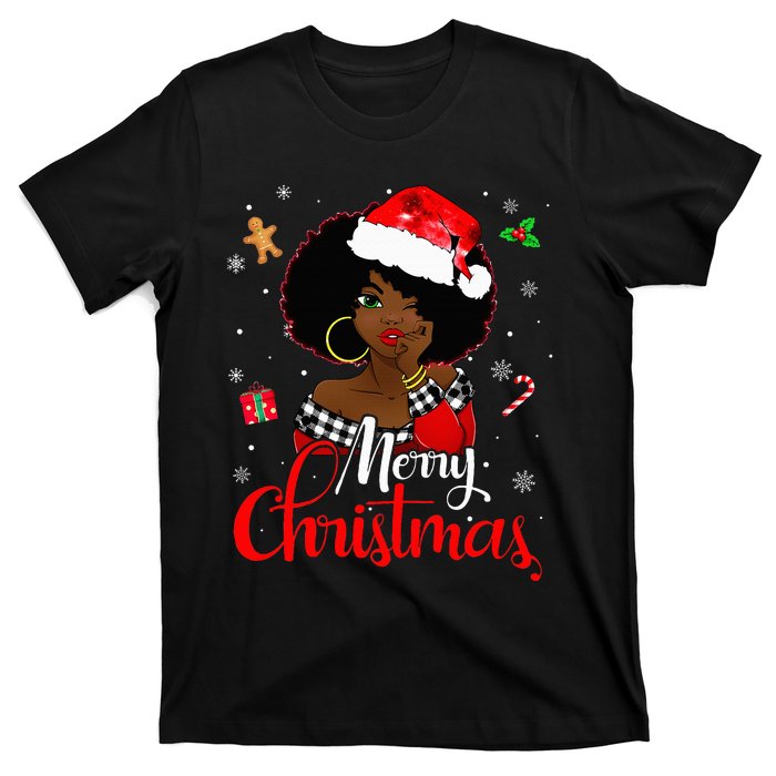 Black African American Melanin Christmas Santa Hat Xmas T-Shirt