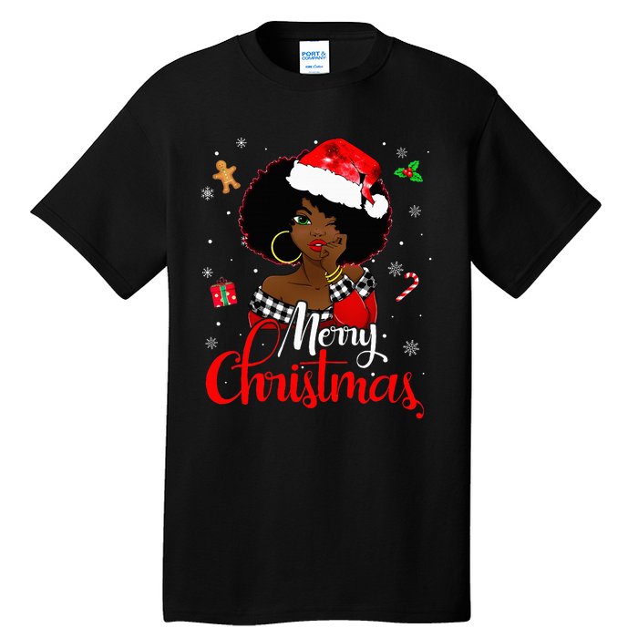 Black African American Melanin Christmas Santa Hat Xmas Tall T-Shirt