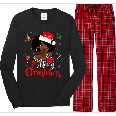 Black African American Melanin Christmas Santa Hat Xmas Long Sleeve Pajama Set