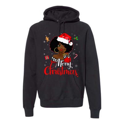 Black African American Melanin Christmas Santa Hat Xmas Premium Hoodie