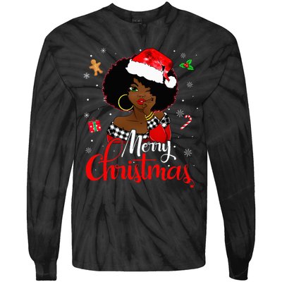 Black African American Melanin Christmas Santa Hat Xmas Tie-Dye Long Sleeve Shirt