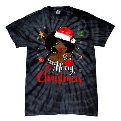 Black African American Melanin Christmas Santa Hat Xmas Tie-Dye T-Shirt