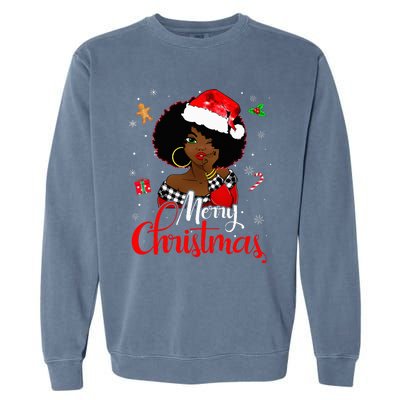 Black African American Melanin Christmas Santa Hat Xmas Garment-Dyed Sweatshirt